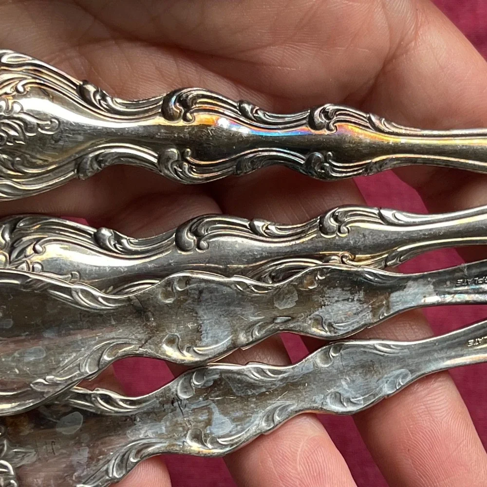 Vintage  Silverplate Dinner Forks Ornate Floral Scroll Pattern Set of 4